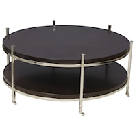 Gibson Round Cocktail Table with Shelf and Stainless Steel Legs and Casters