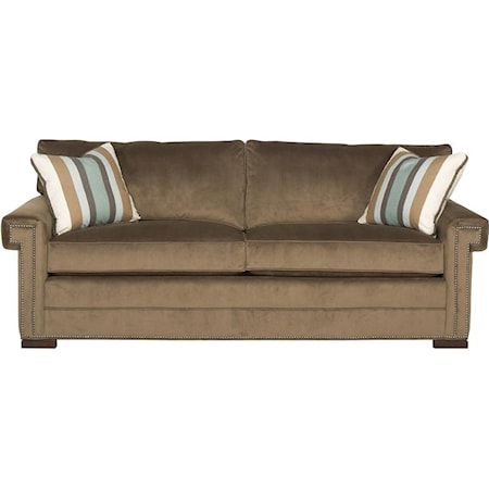 Transitional Two Cushion Sleeper Sofa with Greek Key Arms 