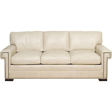Transitional Three Cushion Sofa with Greek Key Arms
