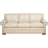 Transitional Three Cushion Sofa with Greek Key Arms