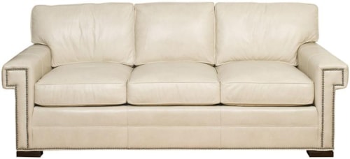 Transitional Three Cushion Sleeper Sofa with Greek Key Arms 