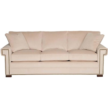 Transitional Three Cushion Sleeper Sofa with Greek Key Arms 