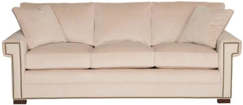 Transitional Three Cushion Sleeper Sofa with Greek Key Arms 