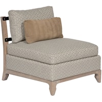 Contemporary Armless Accent Chair with Wood Trim and Optional Contrast Fabric on Back