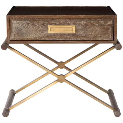 Transitional Wood Nightstand Side Table with 1 Drawer and Satin Brass Hardware