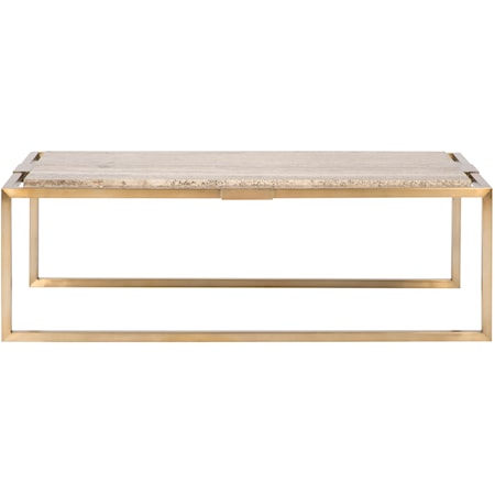 Glam Satin Brass Cocktail Table with Travertine Top