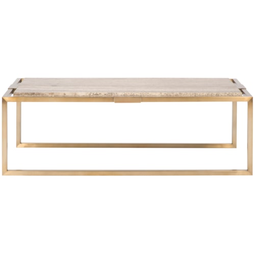 Glam Satin Brass Cocktail Table with Travertine Top