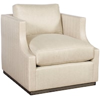 Transitional Swivel Chair with Scoop Arms and Wood Base