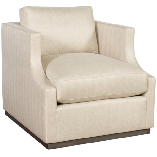 Transitional Swivel Chair with Scoop Arms and Wood Base