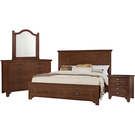 Queen Mantel Storage Bed, Double Dresser, Arch Mirror, 2 Drawer Nightstand