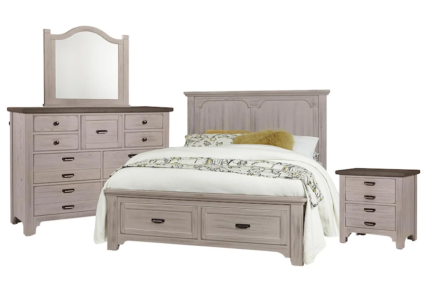 Bungalo Home King Panel Bed, Dresser, Mirror, Nig by Vaughan Bassett at Johnny Janosik