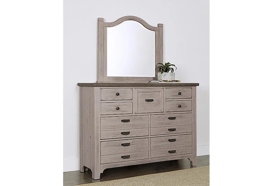 Bungalo Home 9 Drawer Dresser and Master Arch Mirror by Vaughan Bassett at Johnny Janosik