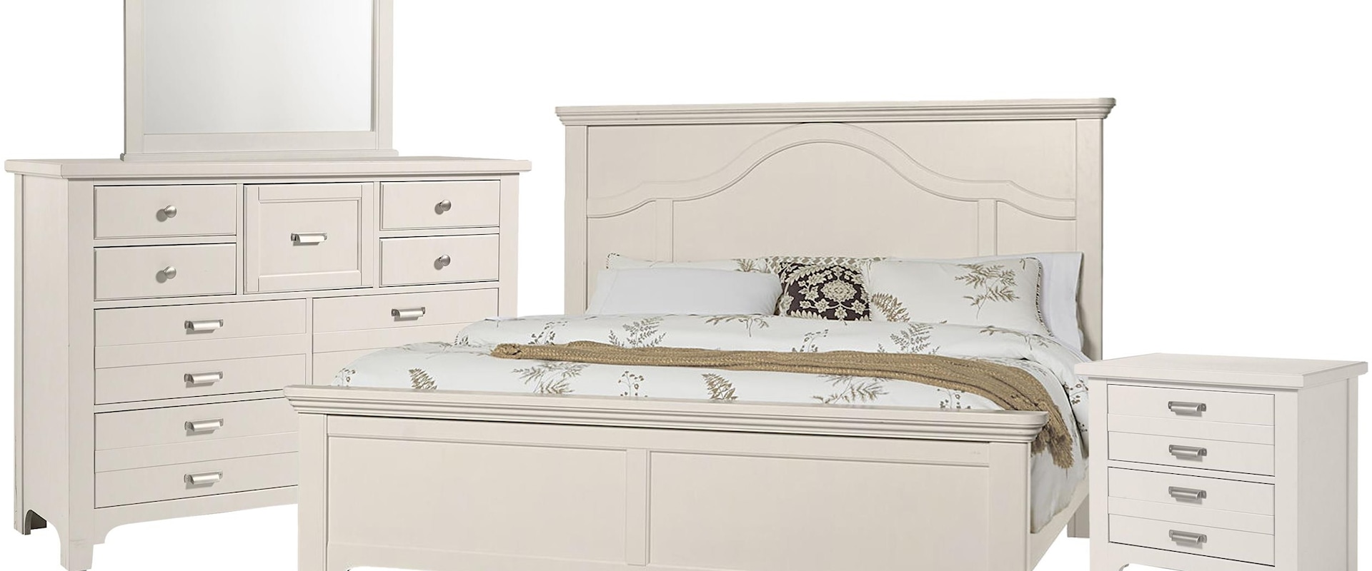 Queen Mantel Bed, 9 Drawer Dresser, Master Landscape Mirror, 2 Drawer Nighstand