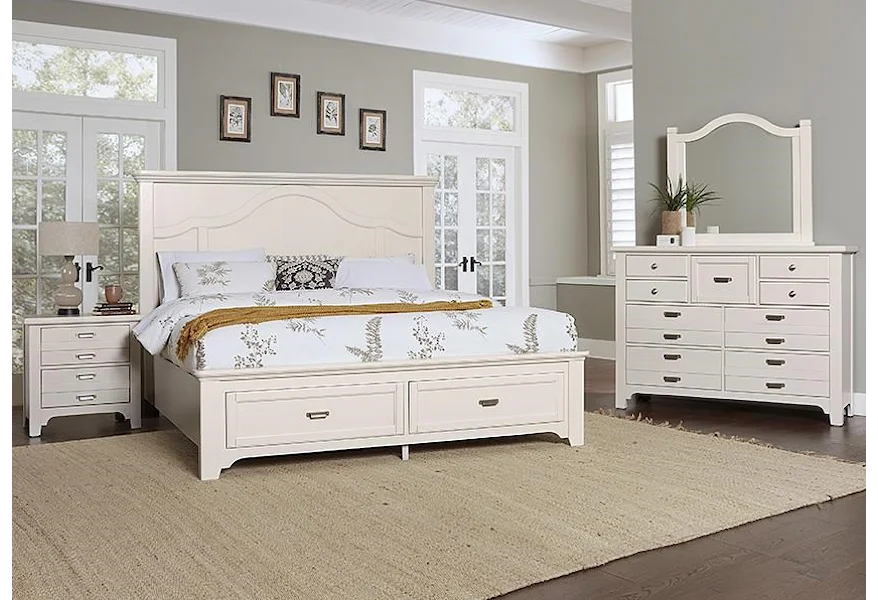 Bungalo Home King Mantel Bed, Dresser, Mirror, Nightstand by Vaughan Bassett at Johnny Janosik