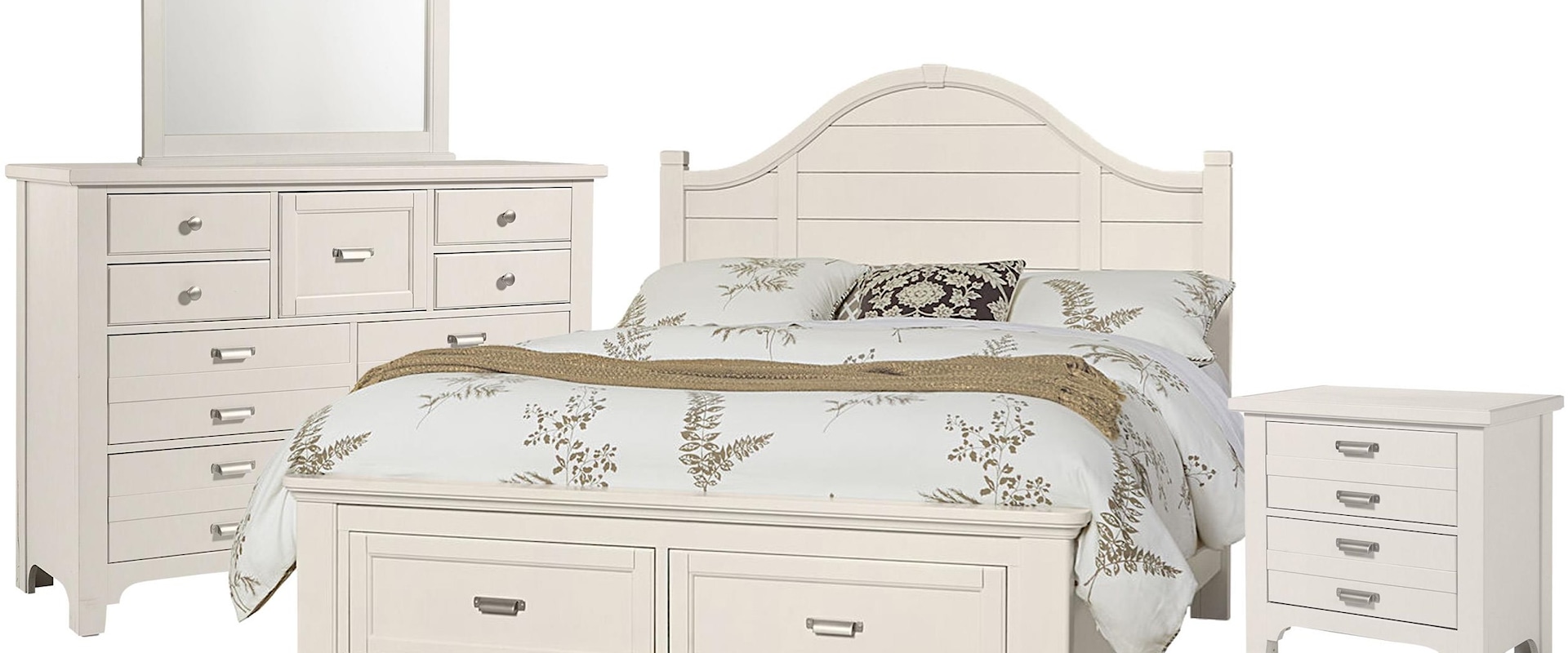 Queen Arch Storage Bed, 9 Drawer Dresser, Master Landscape Mirror, 2 Drawer Nightstand