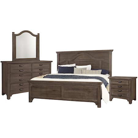Queen Mantel Bed, Double Dresser, Arch Mirror, 2 Drawer Nightstand