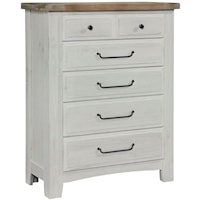 Transitional 5 Drawer Chest of Drawers with Antique Pewter Finish Hardware