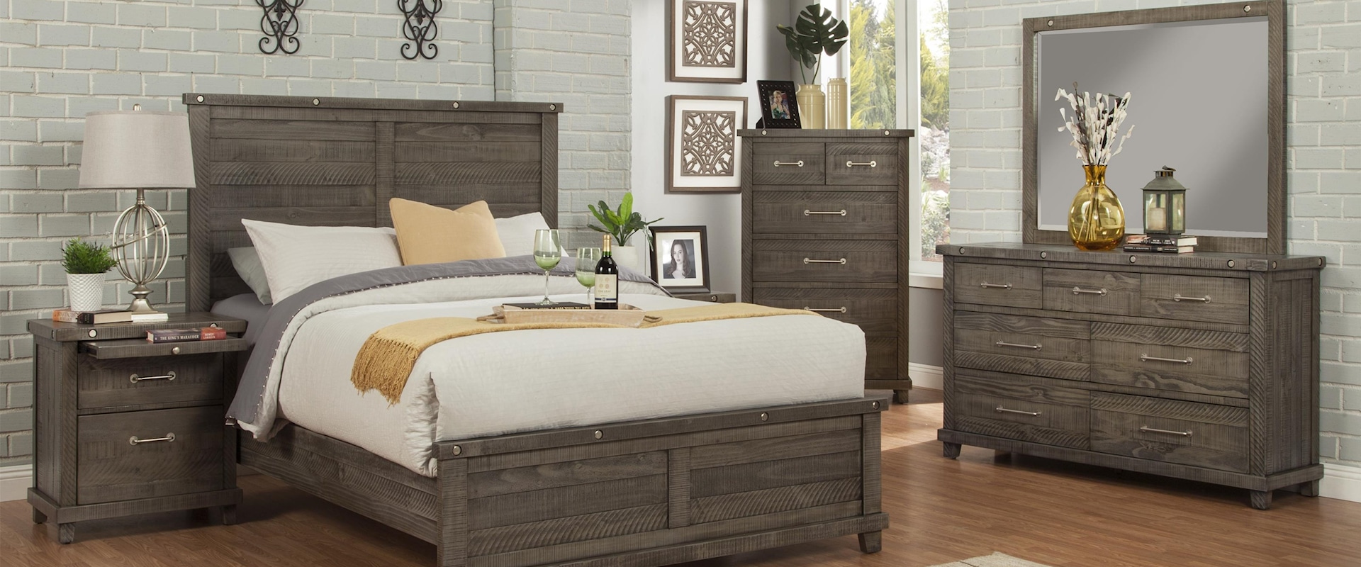 3 Piece Queen Panel Bed, 2 Drawer Nightstand and 6 Drawer Chest Set