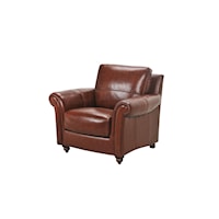 Leather Chair with Rolled Arms and Turned Wood Feet