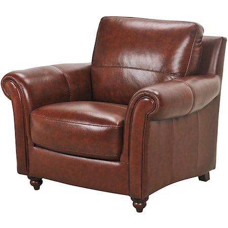 Leather Chair with Rolled Arms and Turned Wo