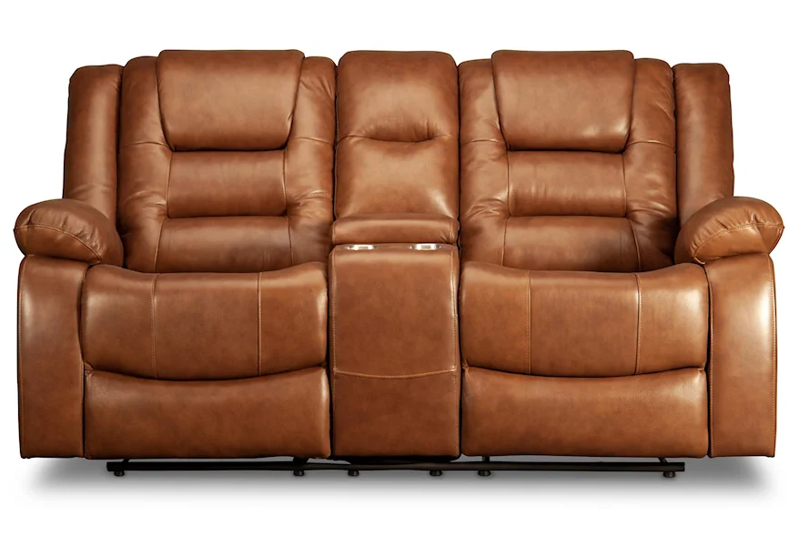 Tully Tully Leather Match Reclining Loveseat by Vogue Home Furnishings at Morris Home