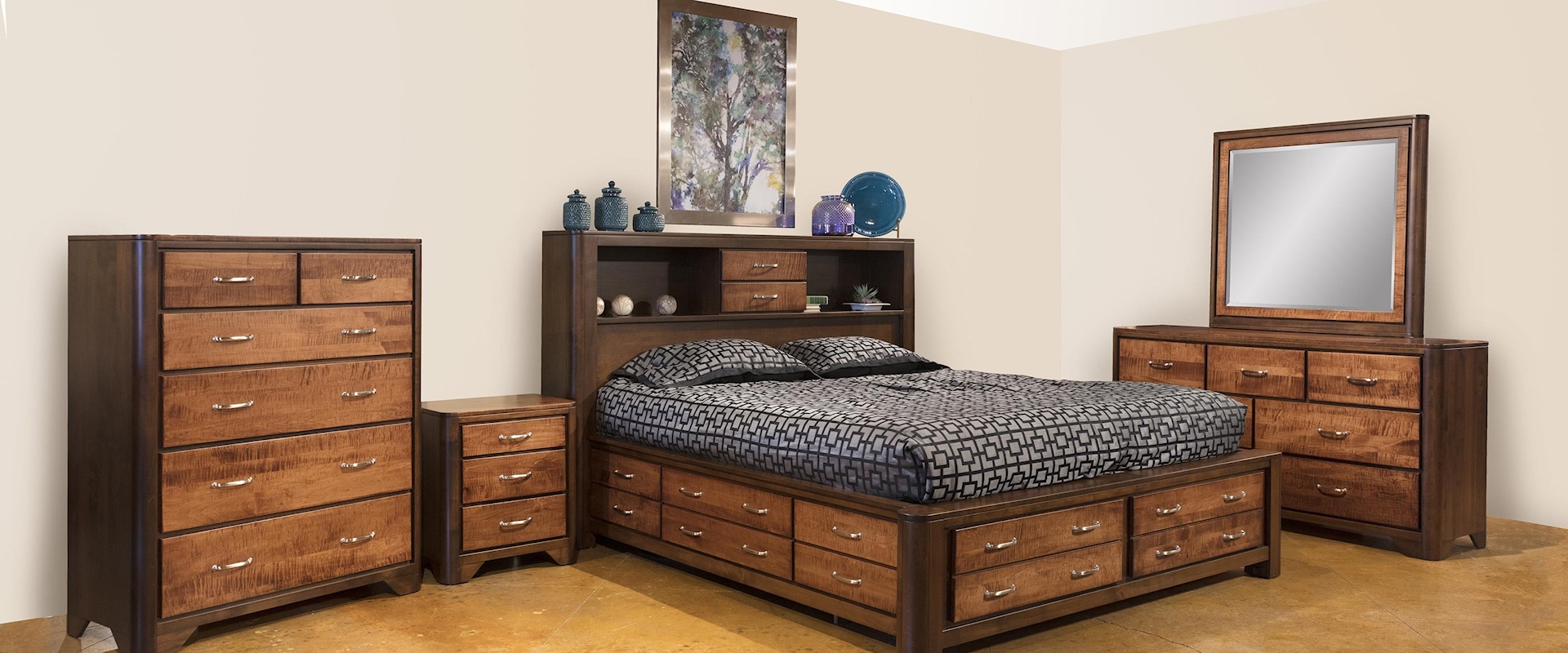 Queen Storage Bed, Dresser & Mirror, Night Stand, Chest