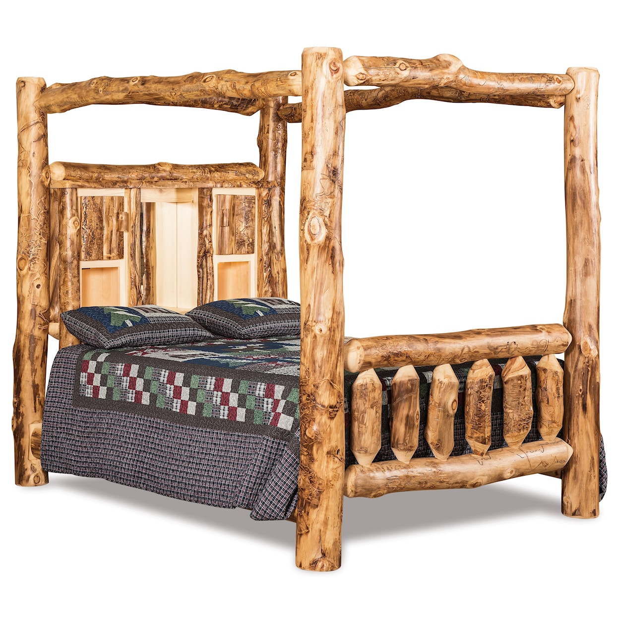 Fireside Log Furniture Log Bedroom King Bookcase Canopy Bed