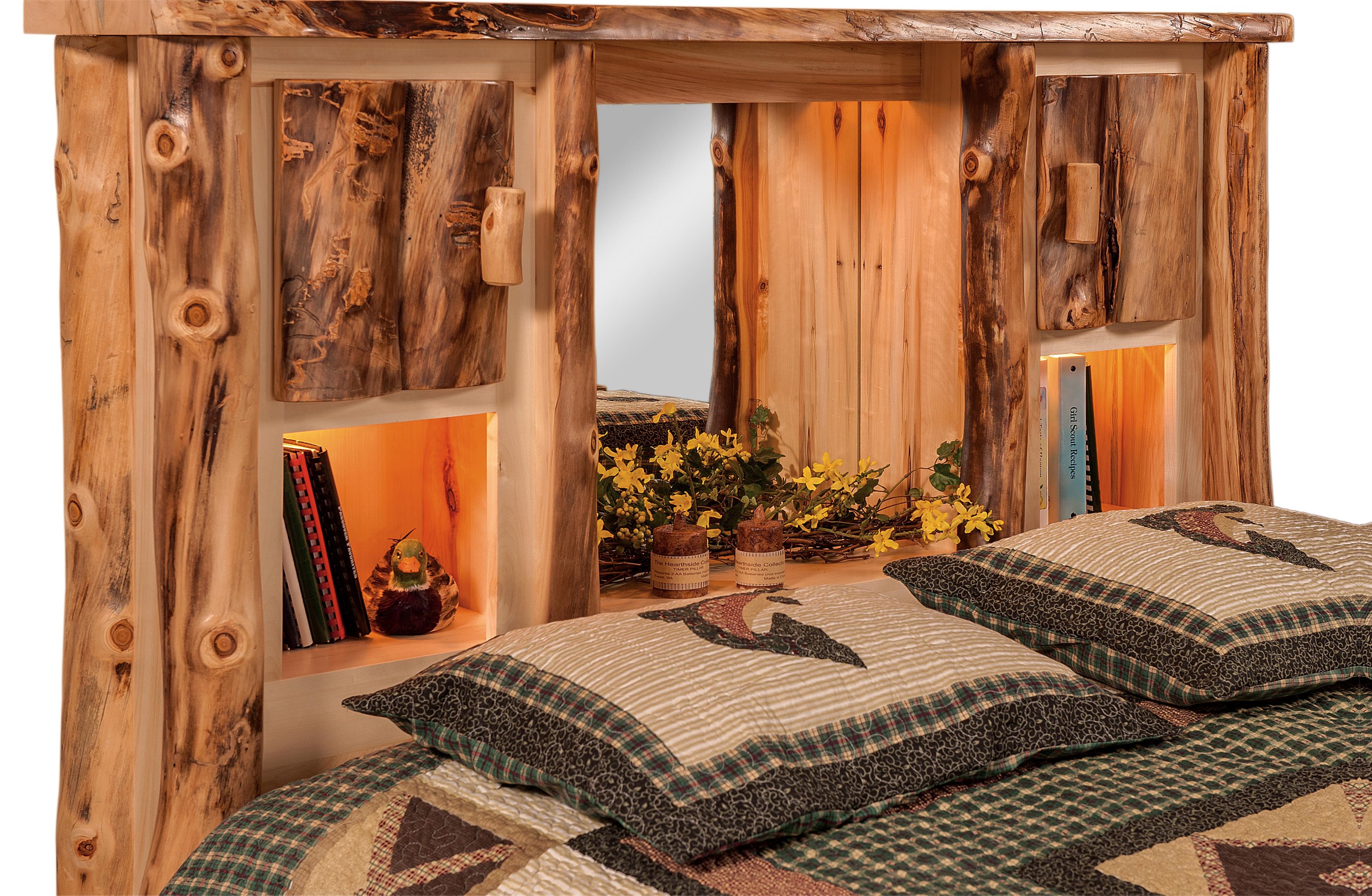 Fireside Log Furniture Log Bedroom Queen Bookcase Storage Bed