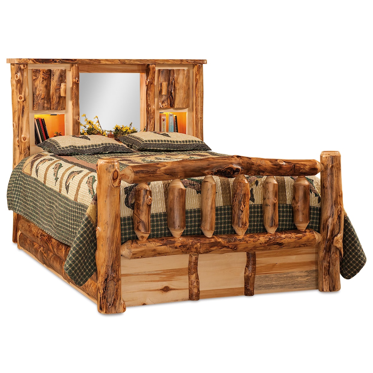 Fireside Log Furniture Log Bedroom Queen Bookcase Storage Bed