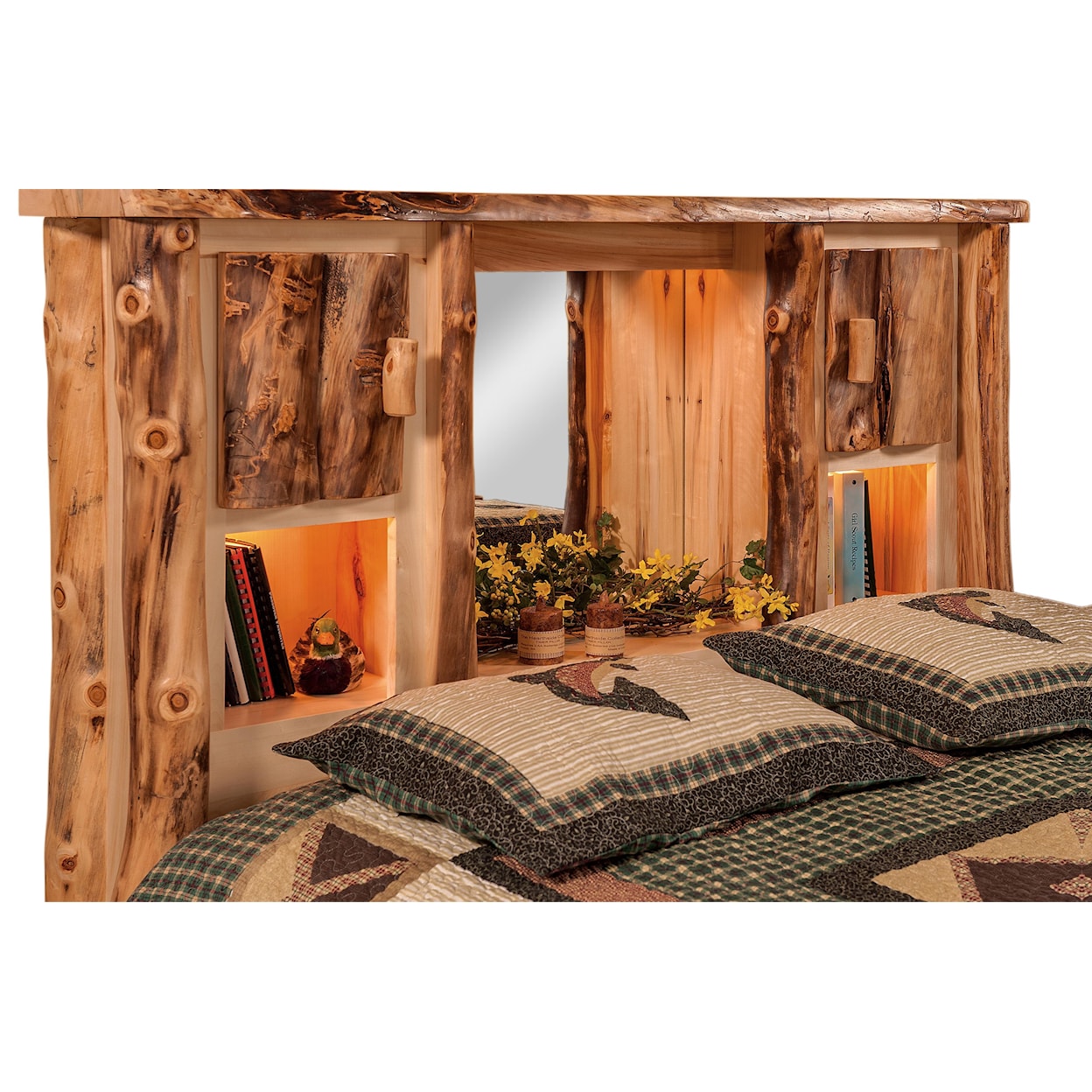 Fireside Log Furniture Log Bedroom King Bookcase Storage Bed