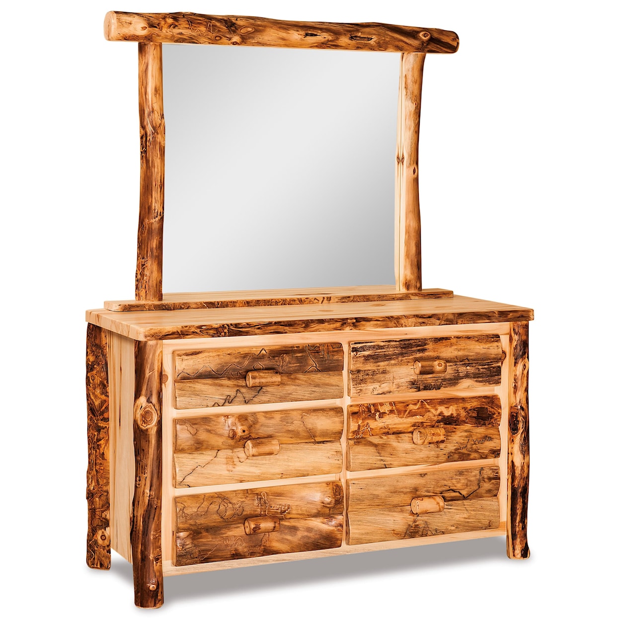 Fireside Log Furniture Log Bedroom Small 6 Drawer Dresser & Mirror