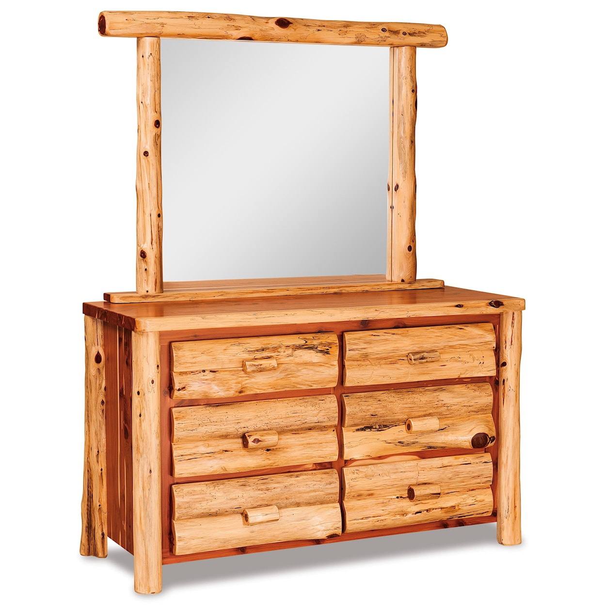 Fireside Log Furniture Log Bedroom Small 6 Drawer Dresser & Mirror