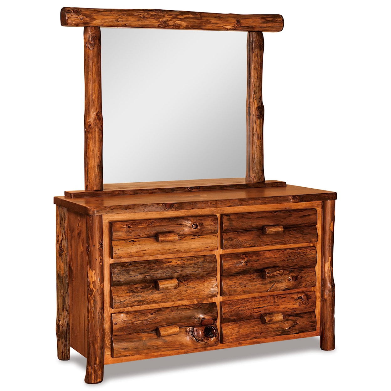 Fireside Log Furniture Log Bedroom Small 6 Drawer Dresser & Mirror