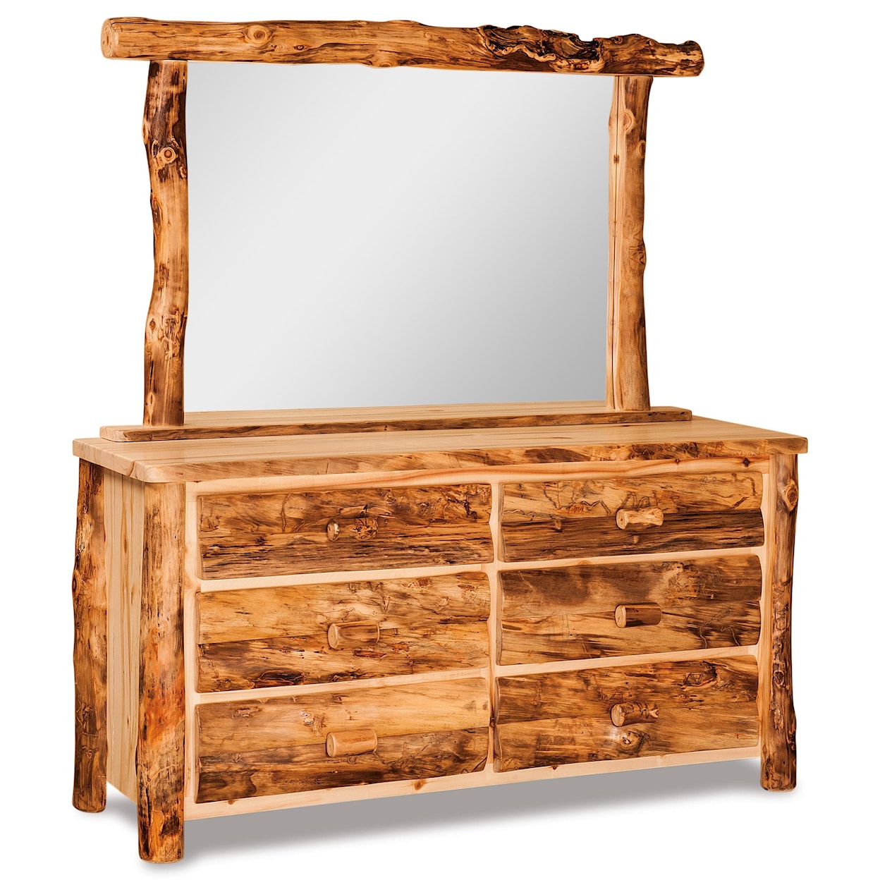Fireside Log Furniture Log Bedroom 6 Drawer Dresser & Mirror