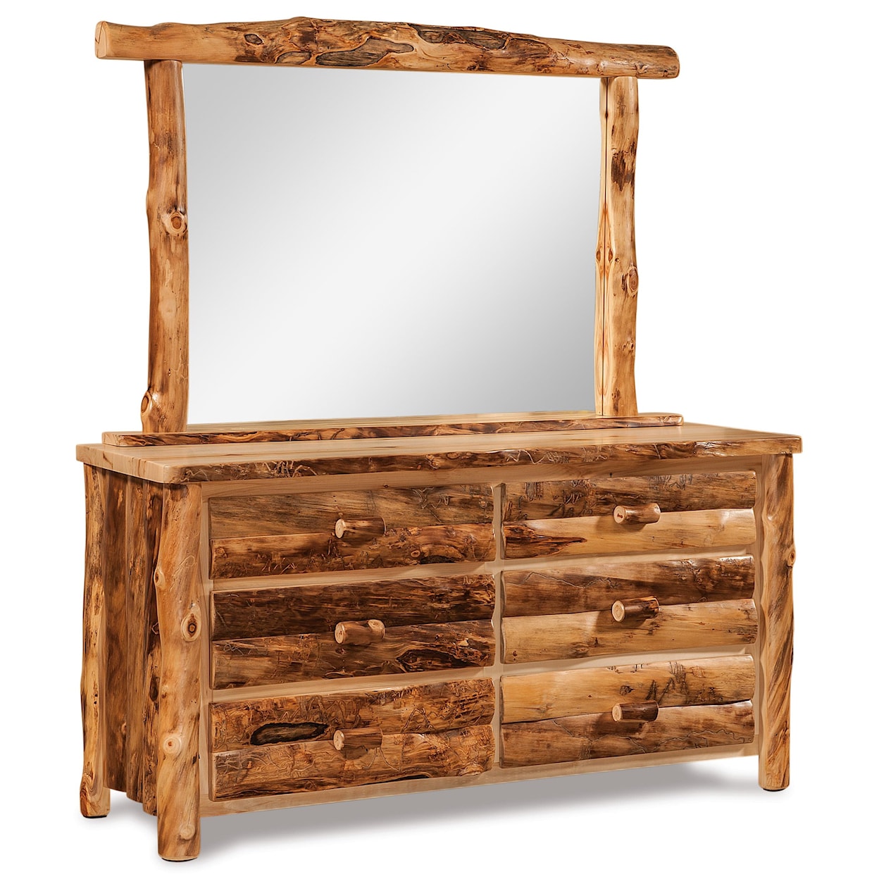 Fireside Log Furniture Log Bedroom 6 Drawer & Mirror