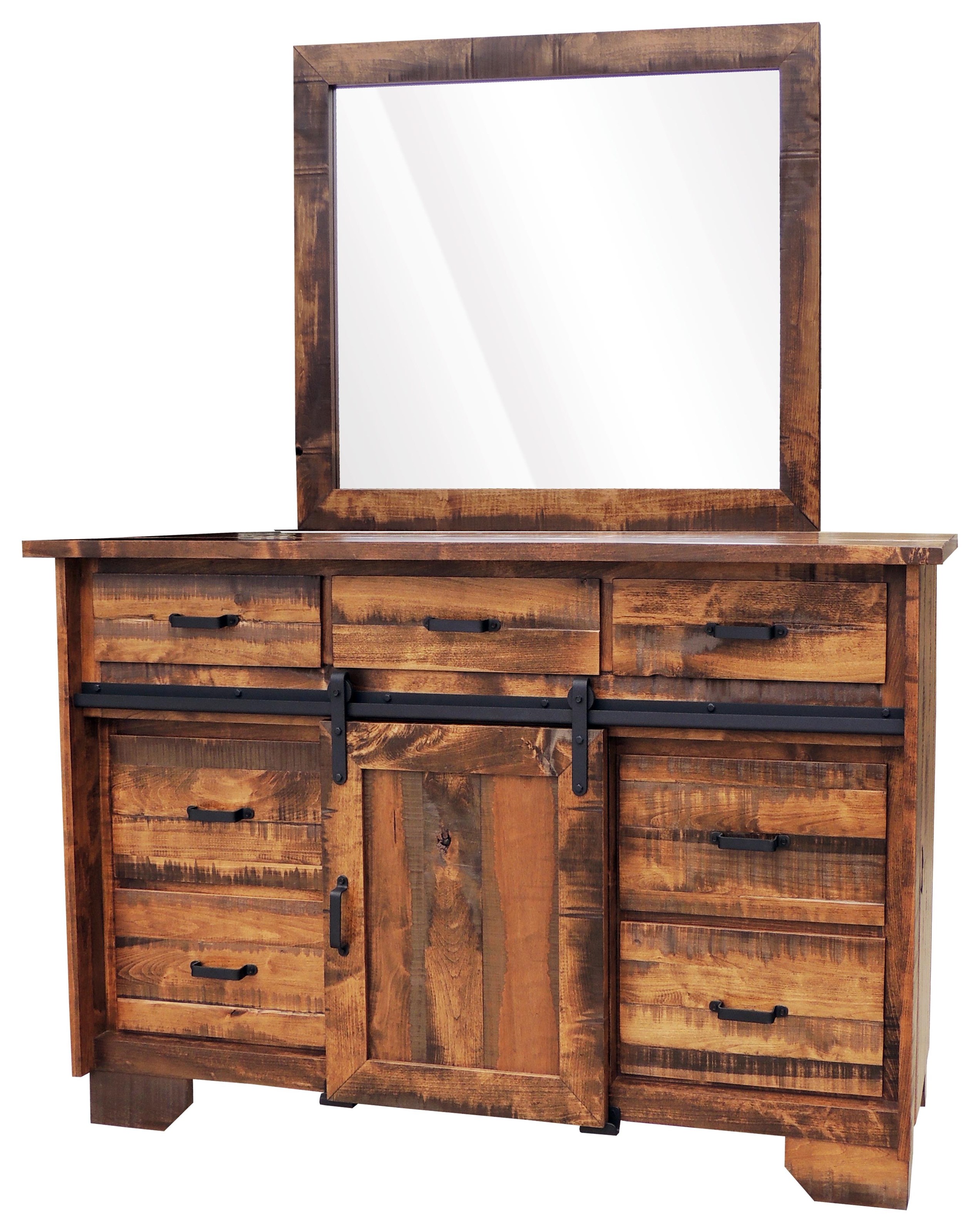 7 Drawer Barn Door Dresser &amp; Mirror