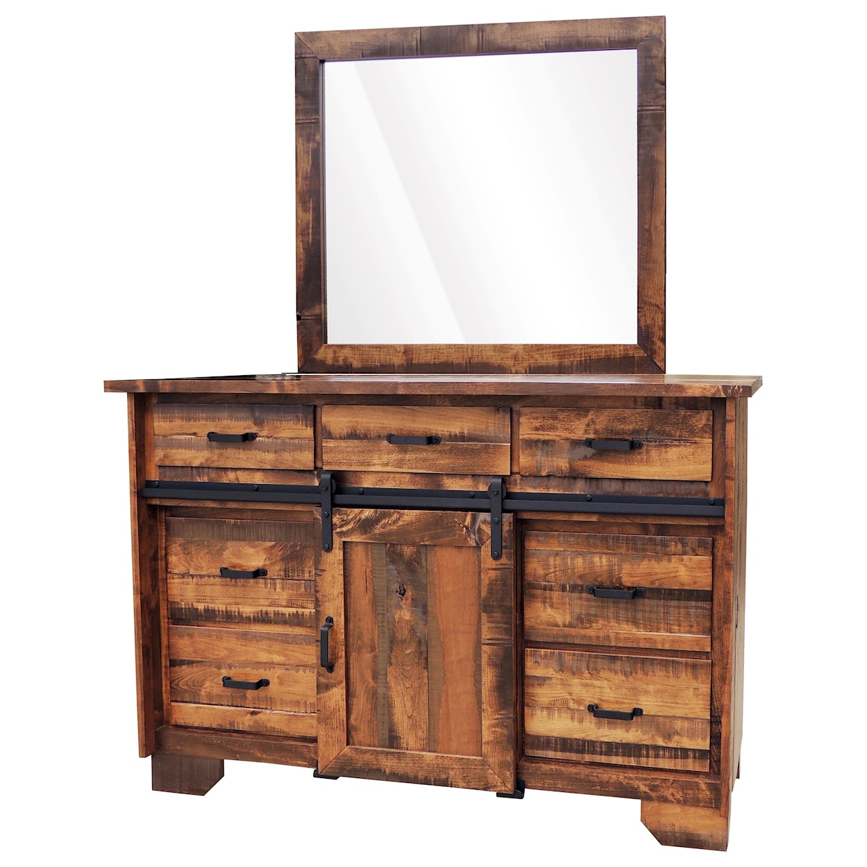 Wayside Custom Furniture Bear Creek 7 Drawer Barn Door Dresser & Mirror