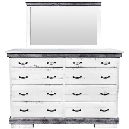 8 Drawer Mule Dresser & Mirror