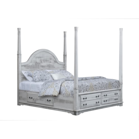Queen Poster Bed With 3-Sided Storage