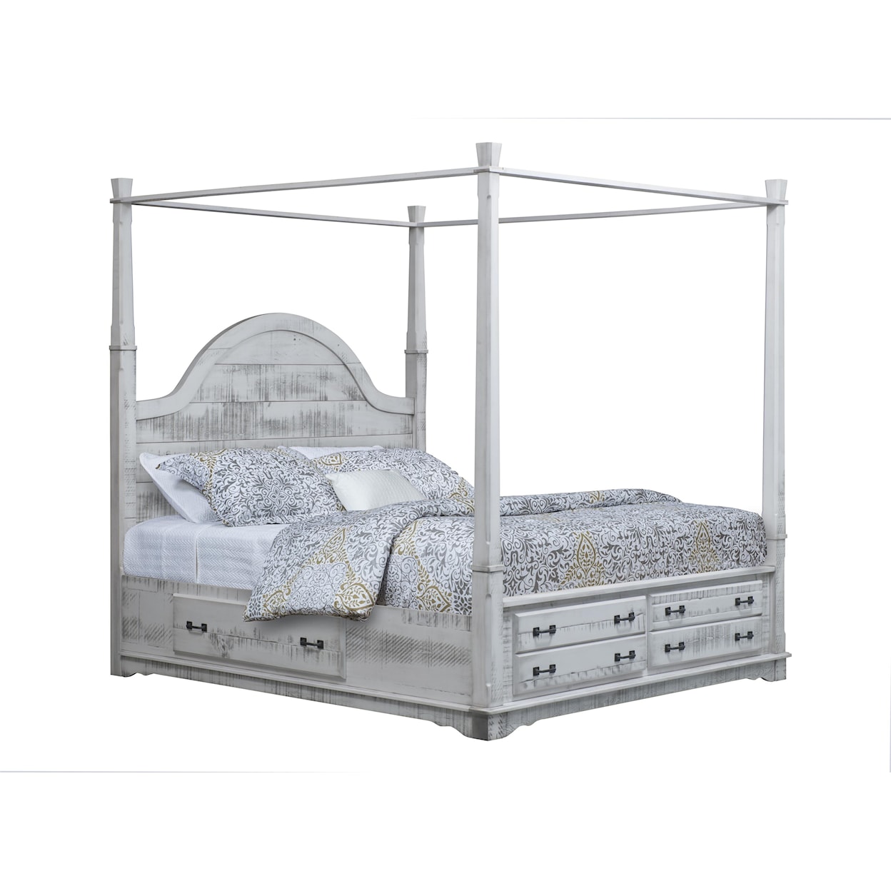 Wayside Custom Furniture Cottage Retreat Queen Canopy Bed With 3-Sided Storage