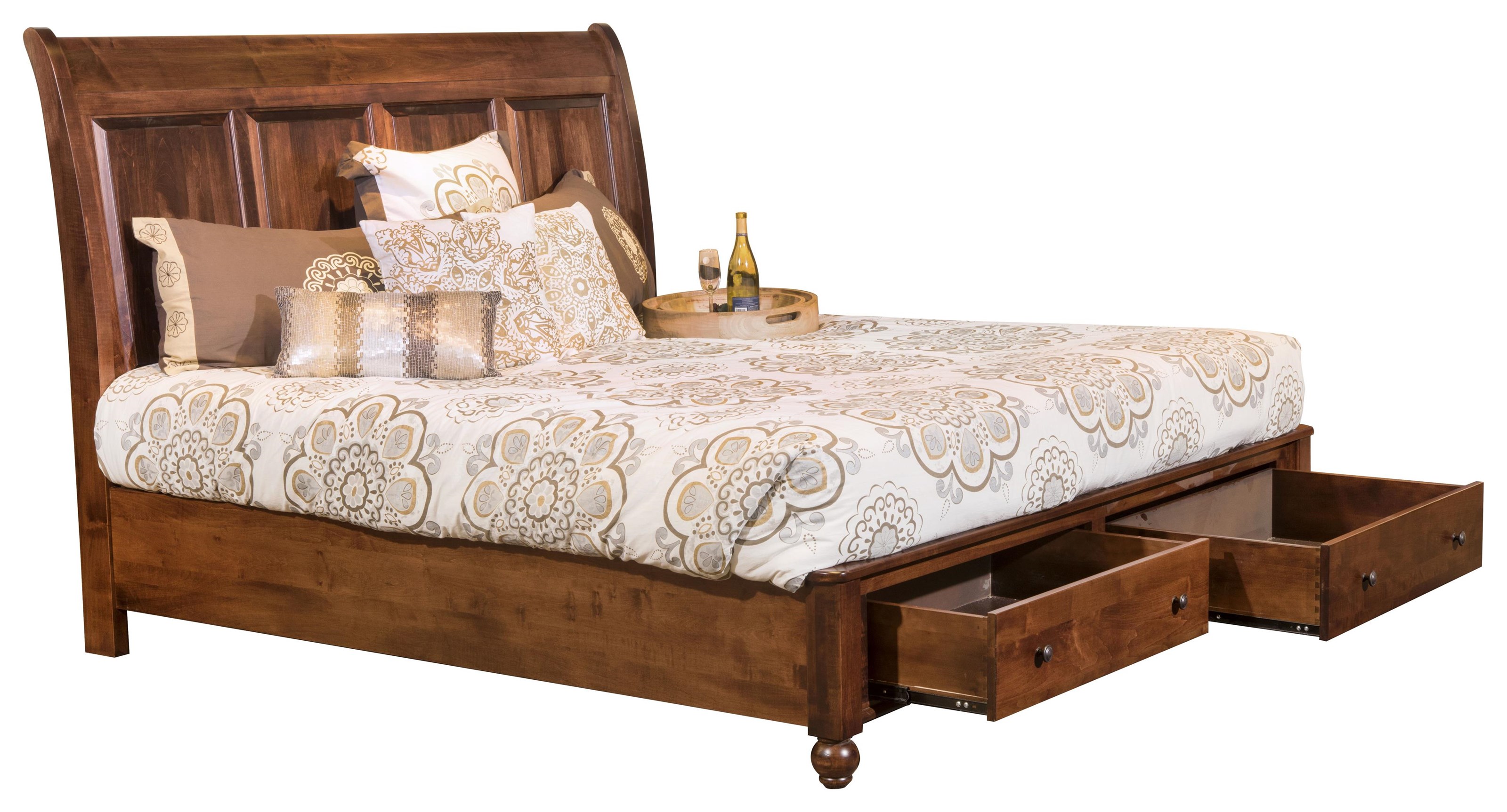 Queen Sleigh Bed with Footboard Storage
