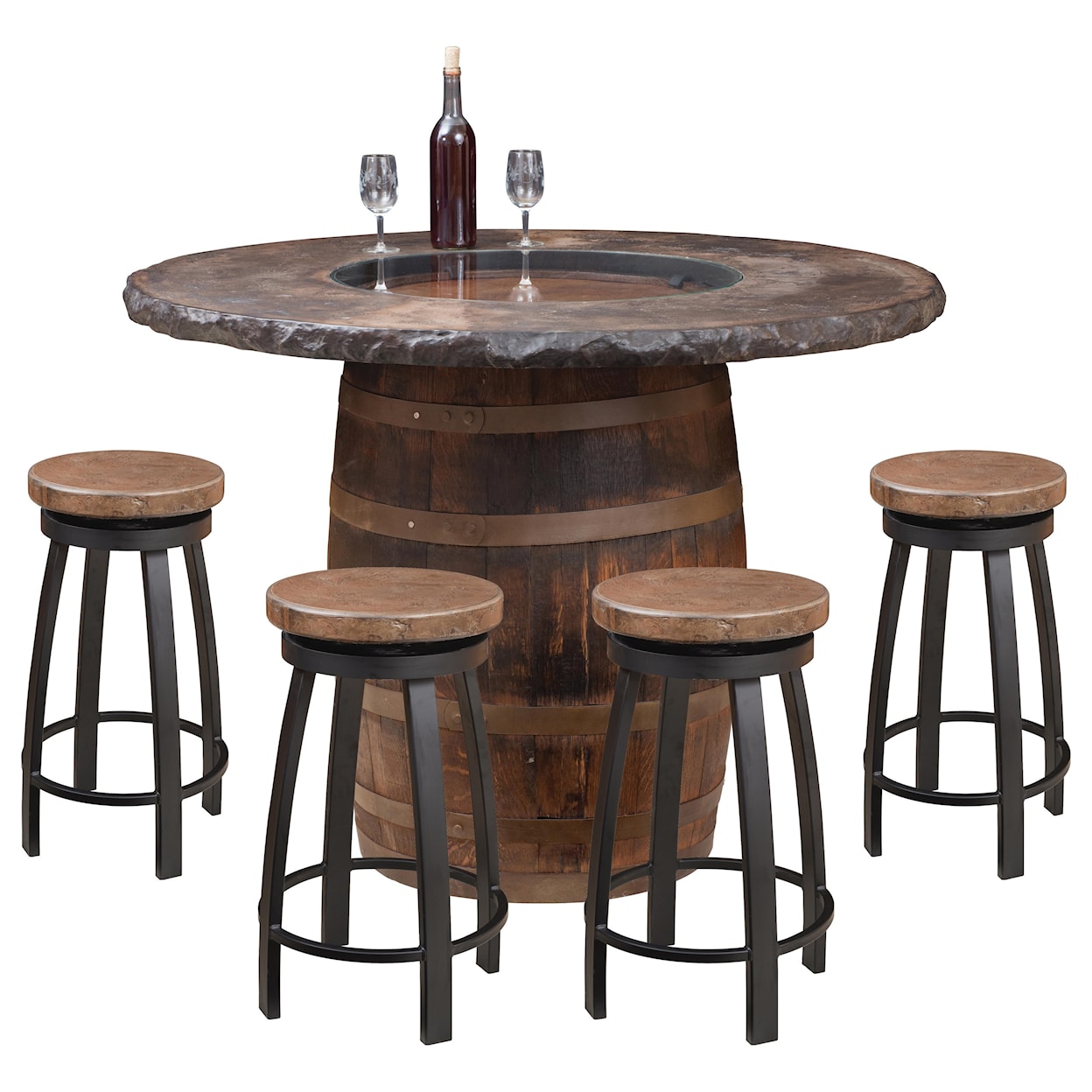 Wayside Custom Furniture Rustic Barrel Design 5pc Outdoor Counter Height Bar Set