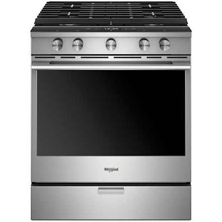 5.8 Cu. Ft. Smart Contemporary Handle Slide-in Gas Range with EZ-2-Lift™ Hinged Cast-iron Grates