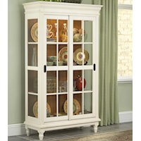 Curio Cabinet with Crown Moulding, Turned Feet, and Sliding Glass Doors