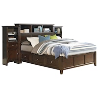 Queen Pedestal Bed with Bookcase Headboard and Piers