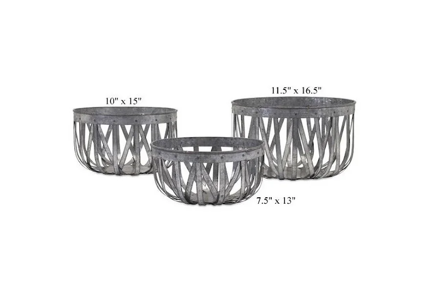 Accents Galvanized Baskets - Set of 3 - 7.5"/10.5"/1 by Will's Company at H & F Home Furnishings