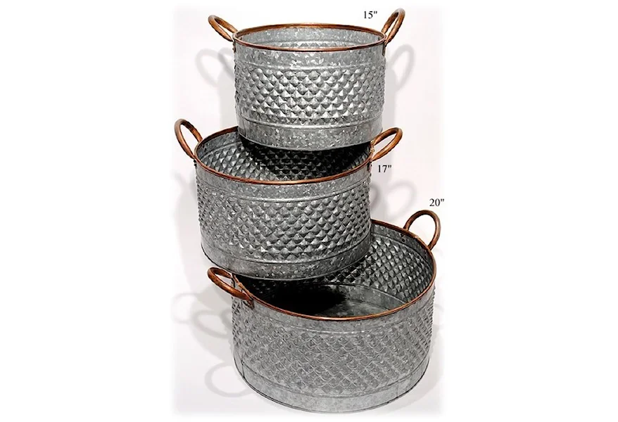 Accents Galvanized Round Planters Set of 3 - 15"/17" by Will's Company at H & F Home Furnishings