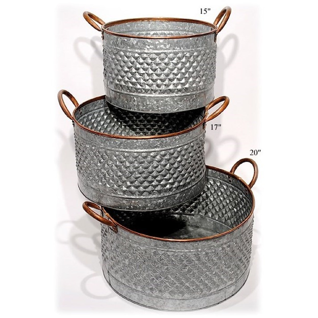 Will's Company Accents Galvanized Round Planters Set of 3 - 15"/17"