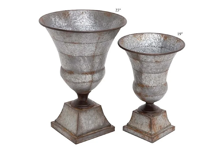 Accents Galvanized Metal Urns Set of 2 - 19"/23" by Will's Company at H & F Home Furnishings