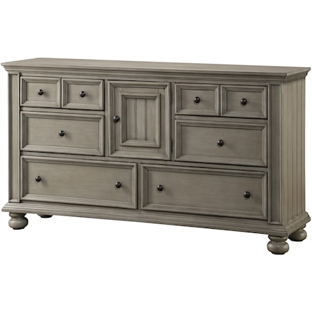 6-Drawer Dresser with Center Cabinet and Felt Lined Top Drawers